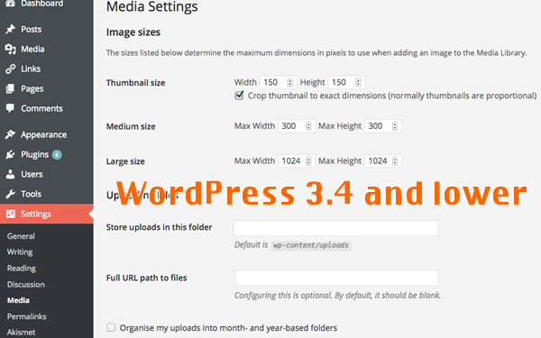 Media Folder Settings for WordPress 3.4 and Lower Versions