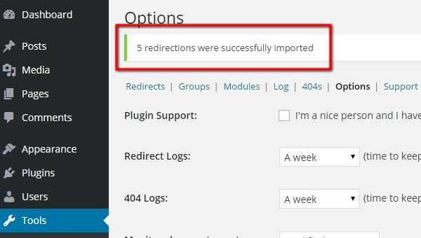 URL Redirections are Successfully Imported
